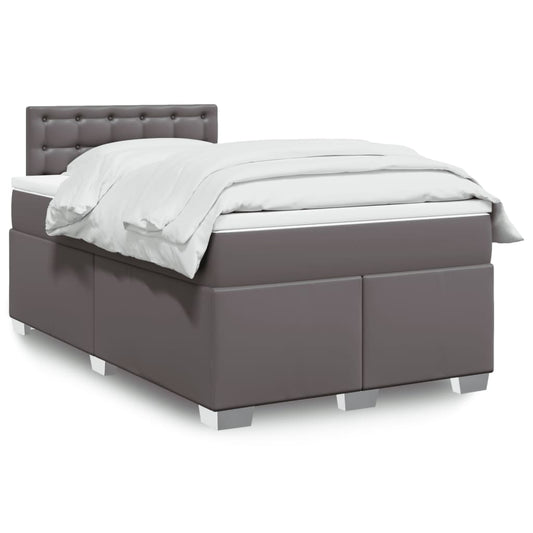 vidaXL Κρεβάτι Boxspring με Στρώμα Γκρι 120x200εκ. από Συνθετικό Δέρμα