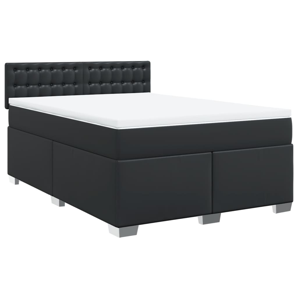 vidaXL Κρεβάτι Boxspring με Στρώμα Μαύρο 140x190εκ.από Συνθετικό Δέρμα