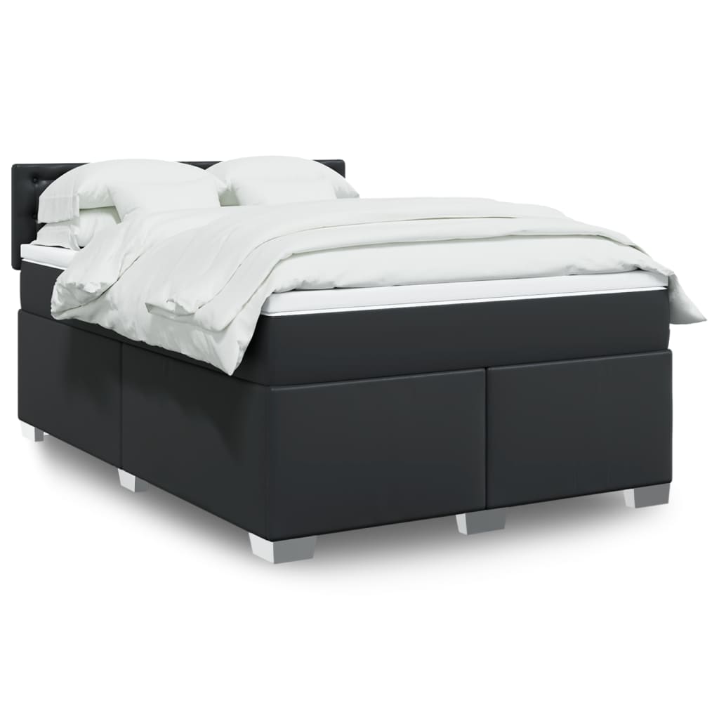 vidaXL Κρεβάτι Boxspring με Στρώμα Μαύρο 140x190εκ.από Συνθετικό Δέρμα