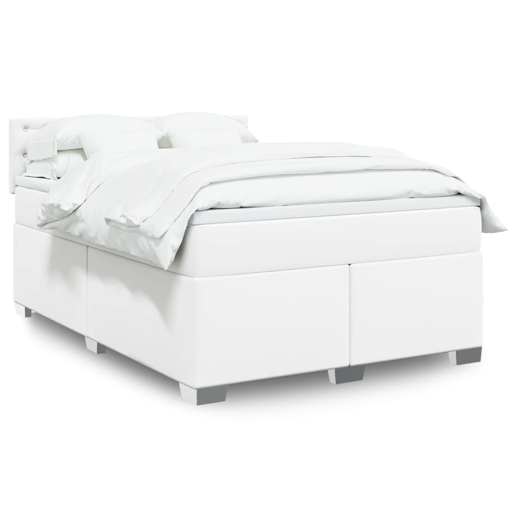 vidaXL Κρεβάτι Boxspring με Στρώμα Λευκό 140x190εκ.από Συνθετικό Δέρμα