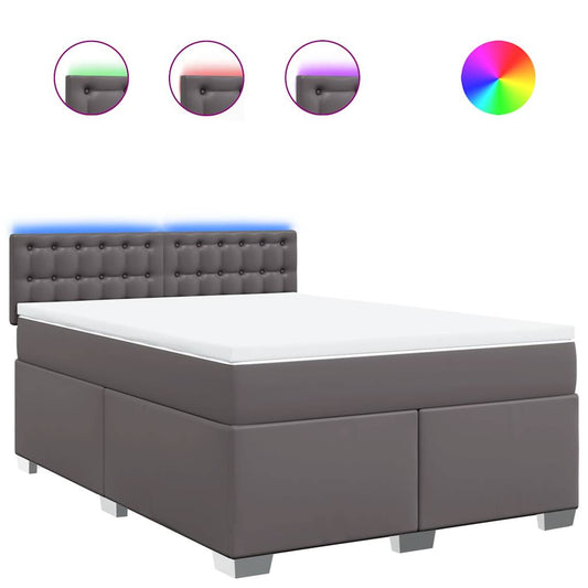 vidaXL Κρεβάτι Boxspring με Στρώμα Γκρι 140x190εκ. από Συνθετικό Δέρμα