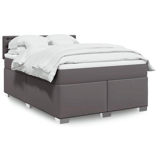vidaXL Κρεβάτι Boxspring με Στρώμα Γκρι 140x190εκ. από Συνθετικό Δέρμα
