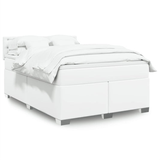 vidaXL Κρεβάτι Boxspring με Στρώμα Λευκό 140x200εκ.από Συνθετικό Δέρμα