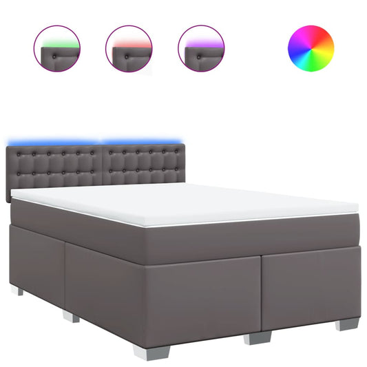 vidaXL Κρεβάτι Boxspring με Στρώμα Γκρι 140x200εκ. από Συνθετικό Δέρμα