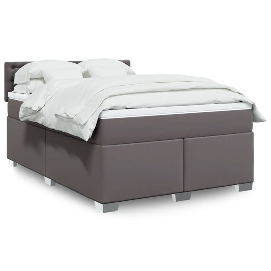vidaXL Κρεβάτι Boxspring με Στρώμα Γκρι 140x200εκ. από Συνθετικό Δέρμα
