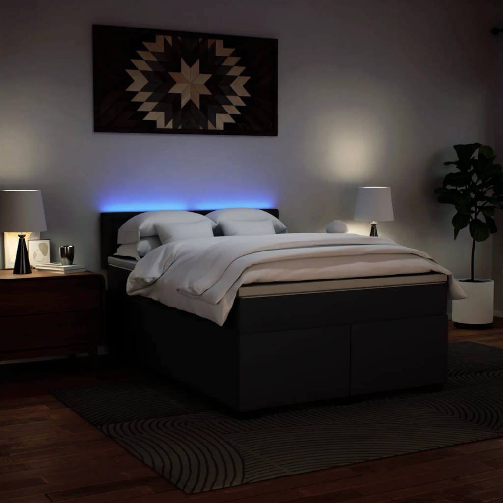 vidaXL Κρεβάτι Boxspring με Στρώμα Μαύρο 160x200εκ.από Συνθετικό Δέρμα