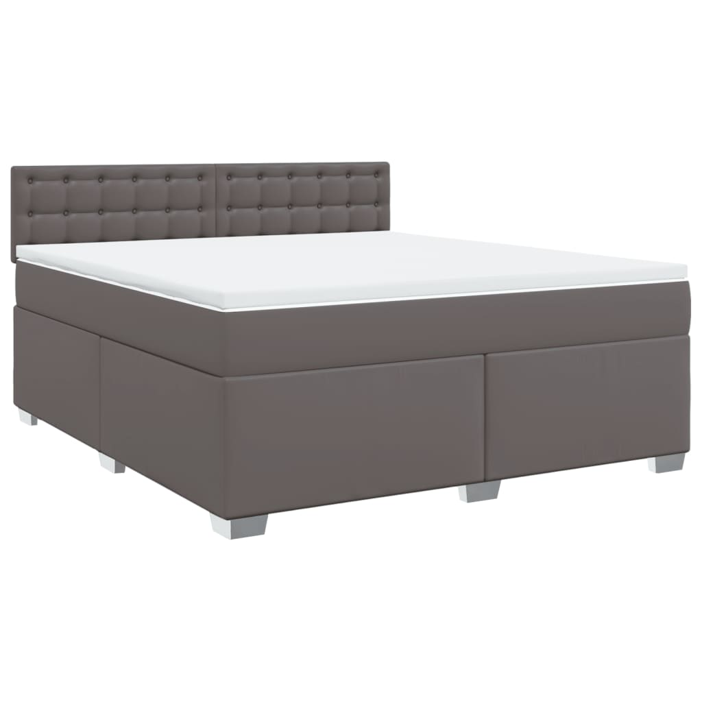 vidaXL Κρεβάτι Boxspring με Στρώμα Γκρι 180x200 εκ. Συνθετικό Δέρμα