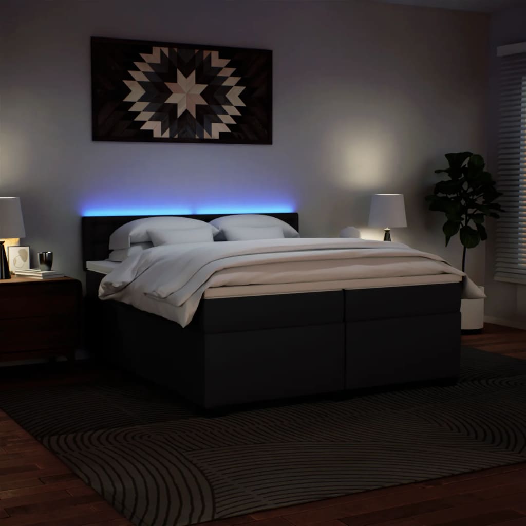 vidaXL Κρεβάτι Boxspring με Στρώμα Μαύρο 200x200 εκ. Συνθετικό Δέρμα