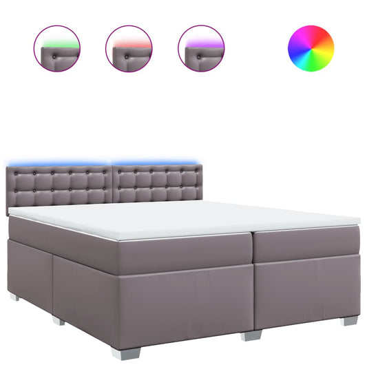 vidaXL Κρεβάτι Boxspring με Στρώμα Γκρι 200x200 εκ. Συνθετικό Δέρμα