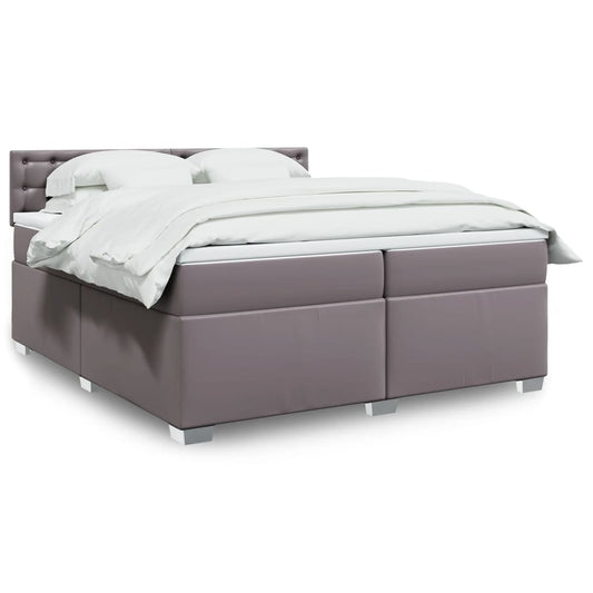 vidaXL Κρεβάτι Boxspring με Στρώμα Γκρι 200x200 εκ. Συνθετικό Δέρμα