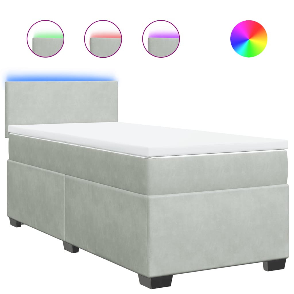 vidaXL Κρεβάτι Boxspring με Στρώμα Ανοιχτό Γκρι 80x200 εκ. Βελούδινο