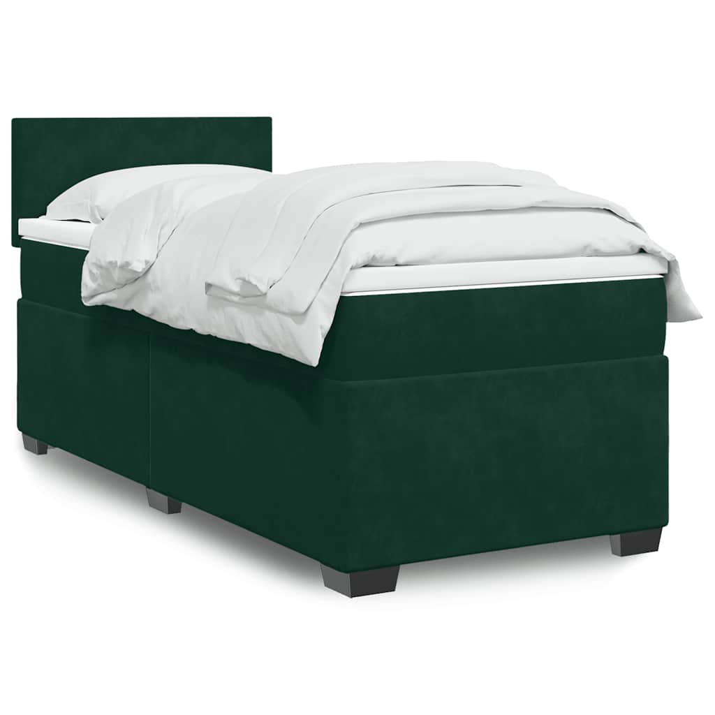 vidaXL Κρεβάτι Boxspring με Στρώμα Σκούρο Πράσινο 80x200 εκ. Βελούδινο