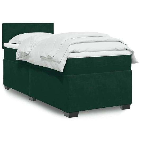 vidaXL Κρεβάτι Boxspring με Στρώμα Σκούρο Πράσινο 80x200 εκ. Βελούδινο