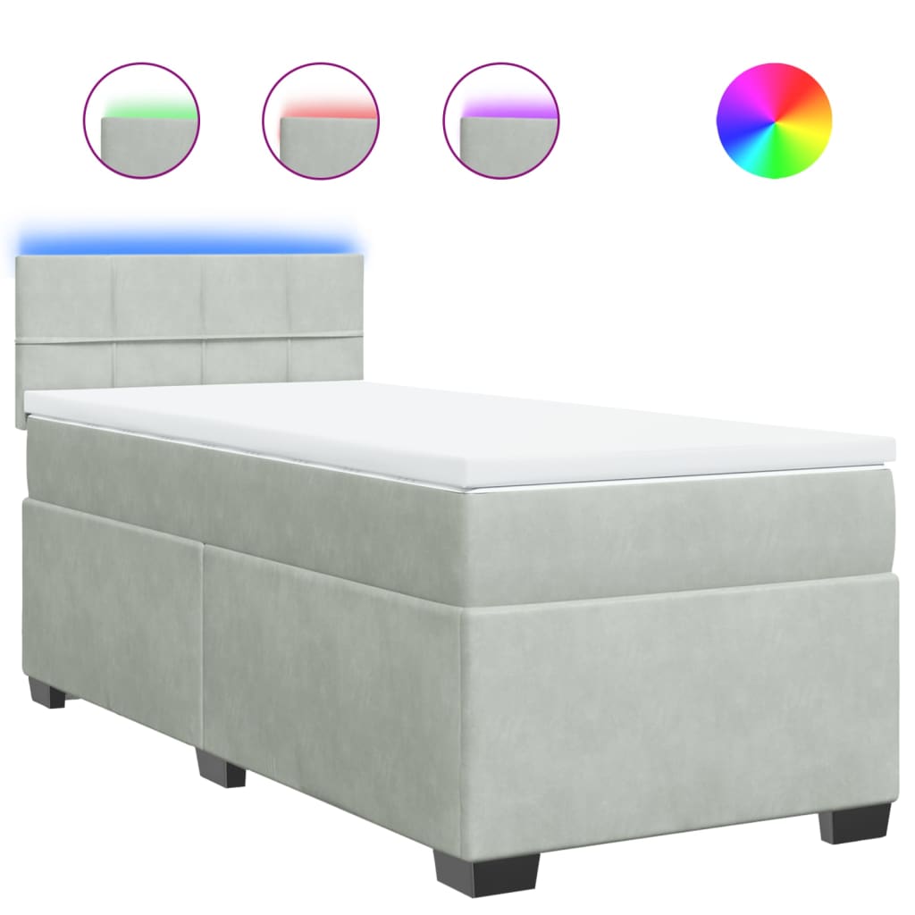 vidaXL Κρεβάτι Boxspring με Στρώμα Ανοιχτό Γκρι 80x200 εκ. Βελούδινο