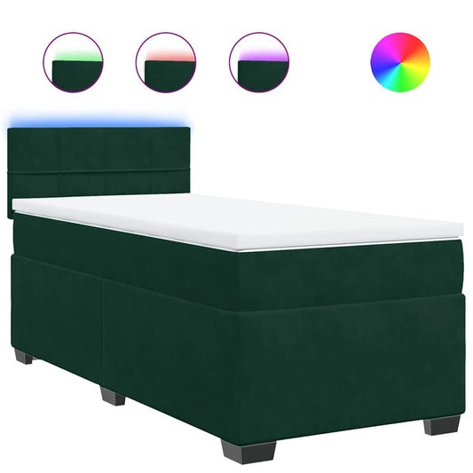 vidaXL Κρεβάτι Boxspring με Στρώμα Σκούρο Πράσινο 80x200 εκ. Βελούδινο