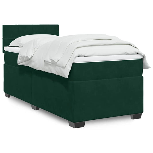 vidaXL Κρεβάτι Boxspring με Στρώμα Σκούρο Πράσινο 80x200 εκ. Βελούδινο