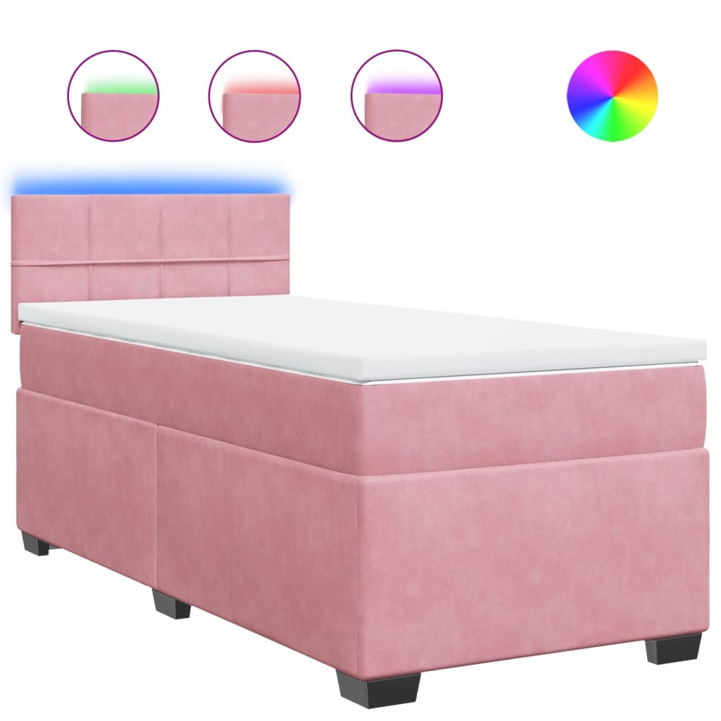 vidaXL Κρεβάτι Boxspring με Στρώμα Ροζ 80 x 200 εκ. Βελούδινο