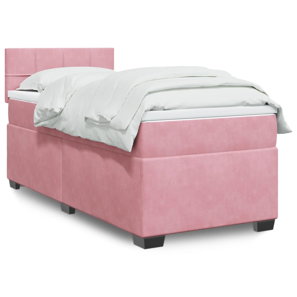 vidaXL Κρεβάτι Boxspring με Στρώμα Ροζ 80 x 200 εκ. Βελούδινο