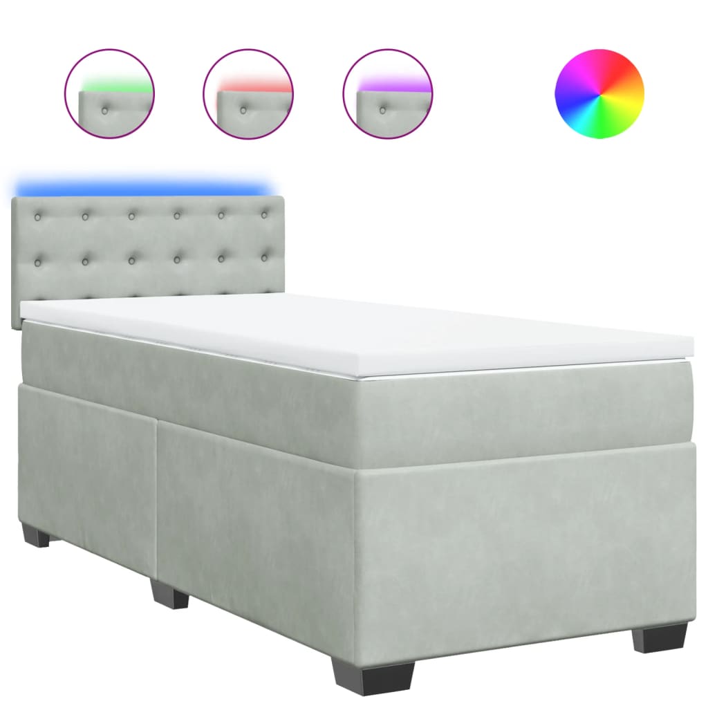 vidaXL Κρεβάτι Boxspring με Στρώμα Ανοιχτό Γκρι 80x200 εκ. Βελούδινο