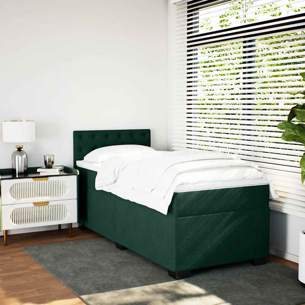 vidaXL Κρεβάτι Boxspring με Στρώμα Σκούρο Πράσινο 80x200 εκ. Βελούδινο