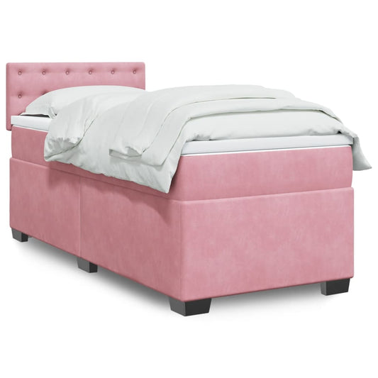 vidaXL Κρεβάτι Boxspring με Στρώμα Ροζ 80 x 200 εκ. Βελούδινο