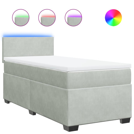 vidaXL Κρεβάτι Boxspring με Στρώμα Ανοιχτό Γκρι 90x190 εκ. Βελούδινο