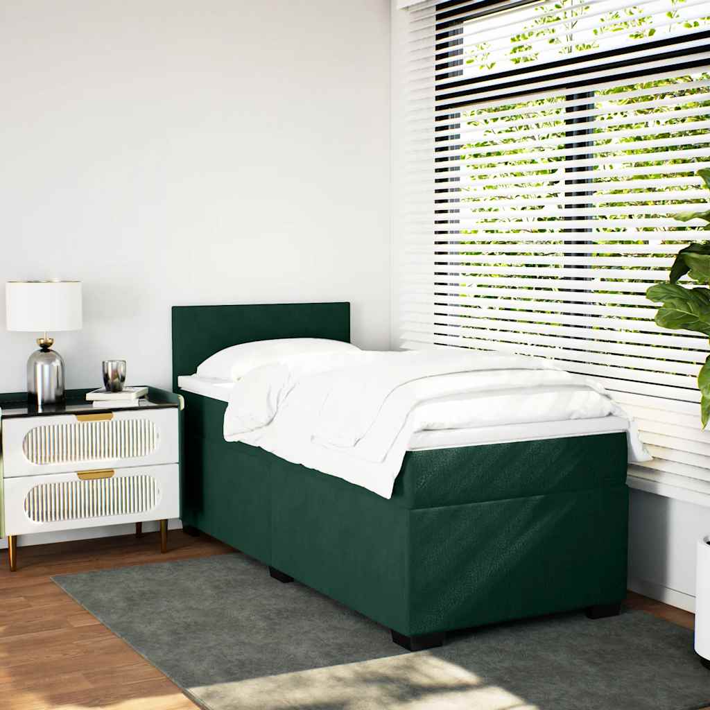 vidaXL Κρεβάτι Boxspring με Στρώμα Σκούρο Πράσινο 90x190 εκ. Βελούδινο