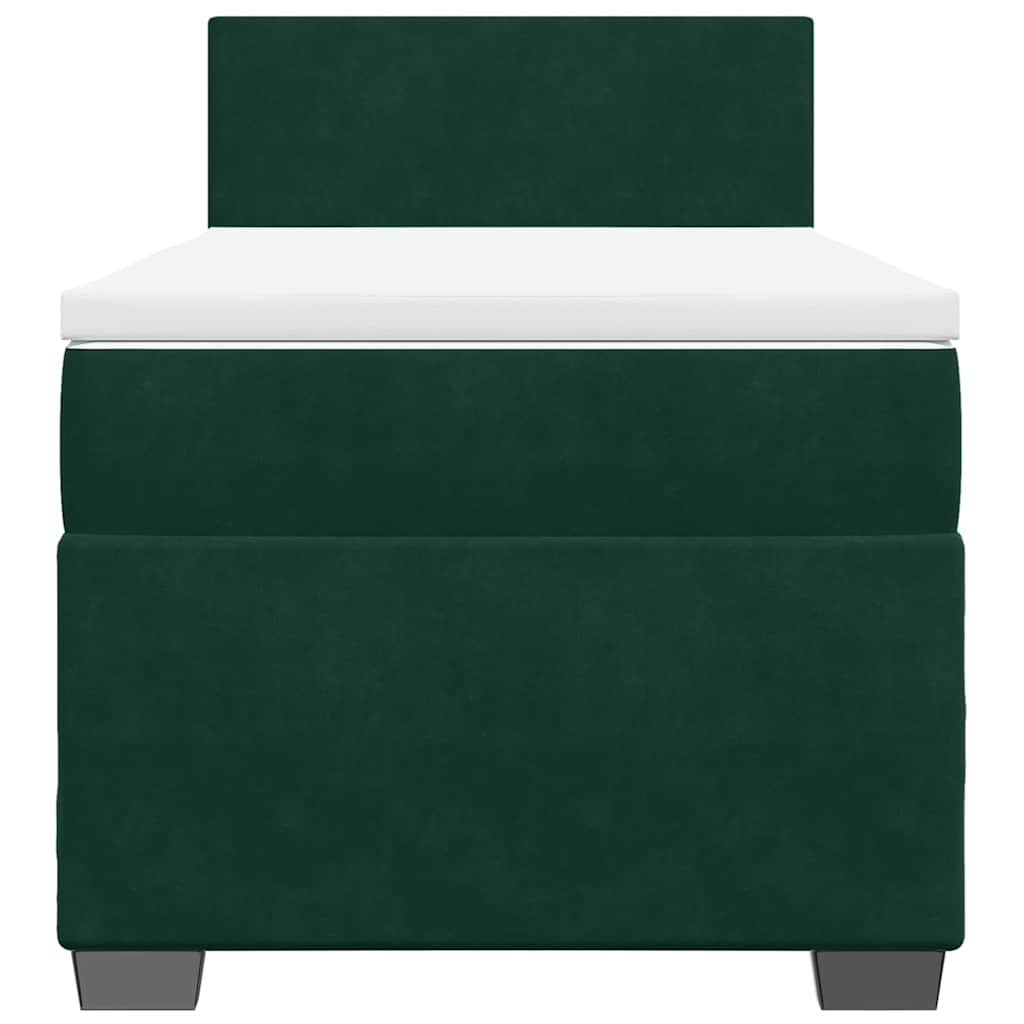 vidaXL Κρεβάτι Boxspring με Στρώμα Σκούρο Πράσινο 90x190 εκ. Βελούδινο