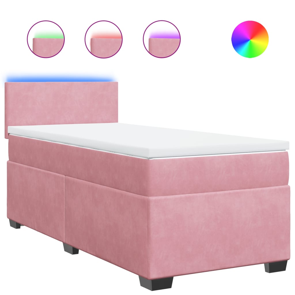 vidaXL Κρεβάτι Boxspring με Στρώμα Ροζ 90x190 εκ. Βελούδινο