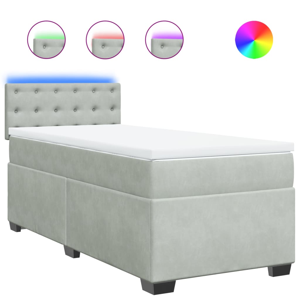 vidaXL Κρεβάτι Boxspring με Στρώμα Ανοιχτό Γκρι 90x190 εκ. Βελούδινο