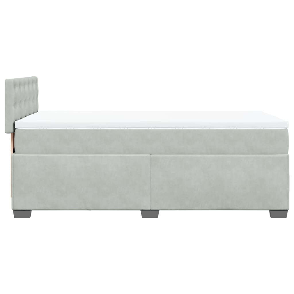 vidaXL Κρεβάτι Boxspring με Στρώμα Ανοιχτό Γκρι 90x190 εκ. Βελούδινο