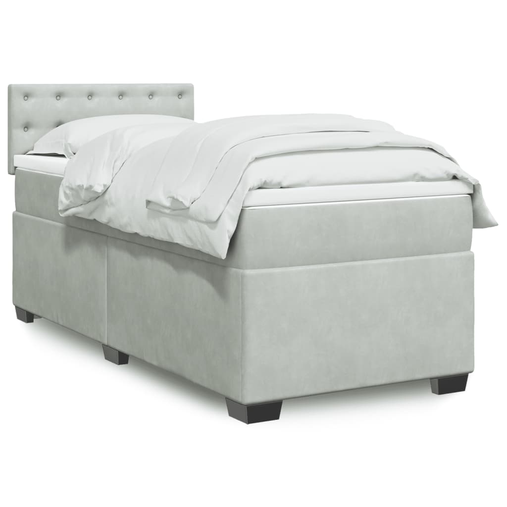 vidaXL Κρεβάτι Boxspring με Στρώμα Ανοιχτό Γκρι 90x190 εκ. Βελούδινο