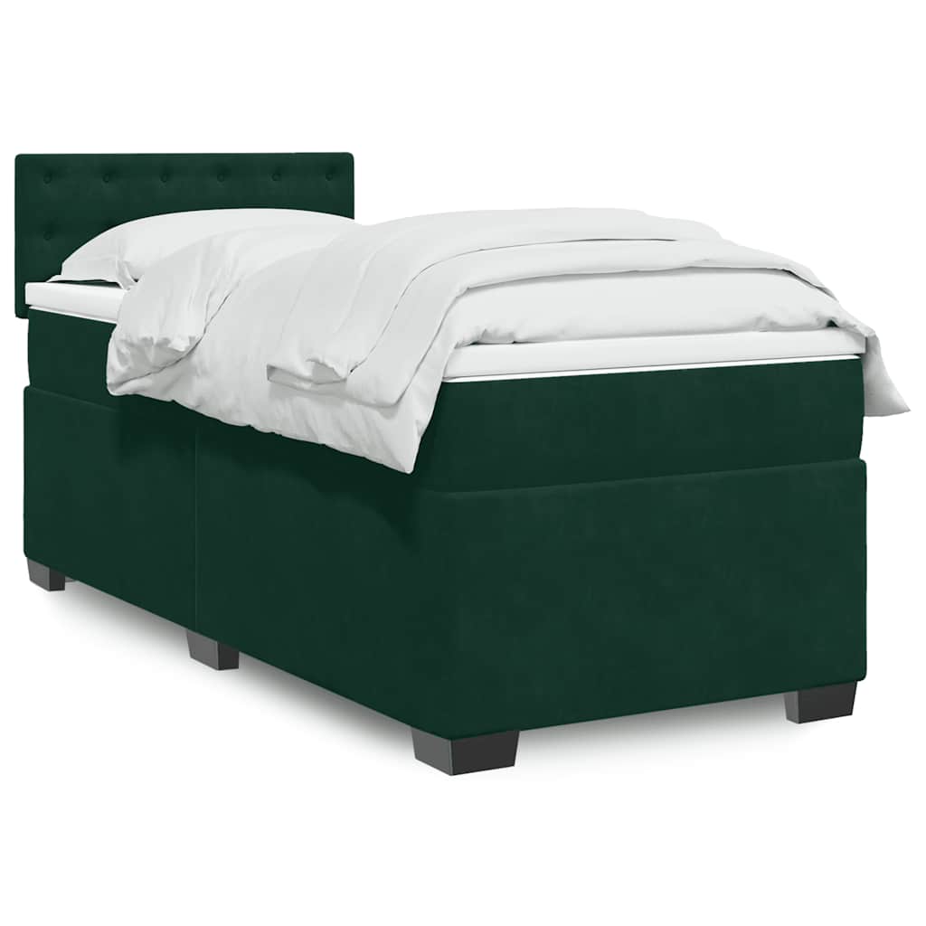 vidaXL Κρεβάτι Boxspring με Στρώμα Σκούρο Πράσινο 90x190 εκ. Βελούδινο