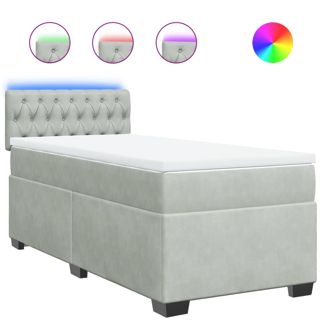 vidaXL Κρεβάτι Boxspring με Στρώμα Ανοιχτό Γκρι 90x190 εκ. Βελούδινο