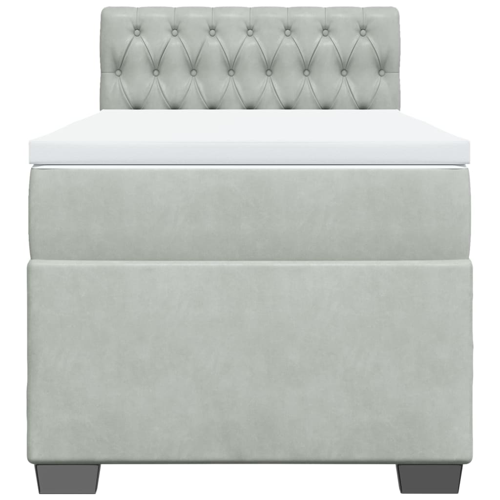 vidaXL Κρεβάτι Boxspring με Στρώμα Ανοιχτό Γκρι 90x190 εκ. Βελούδινο