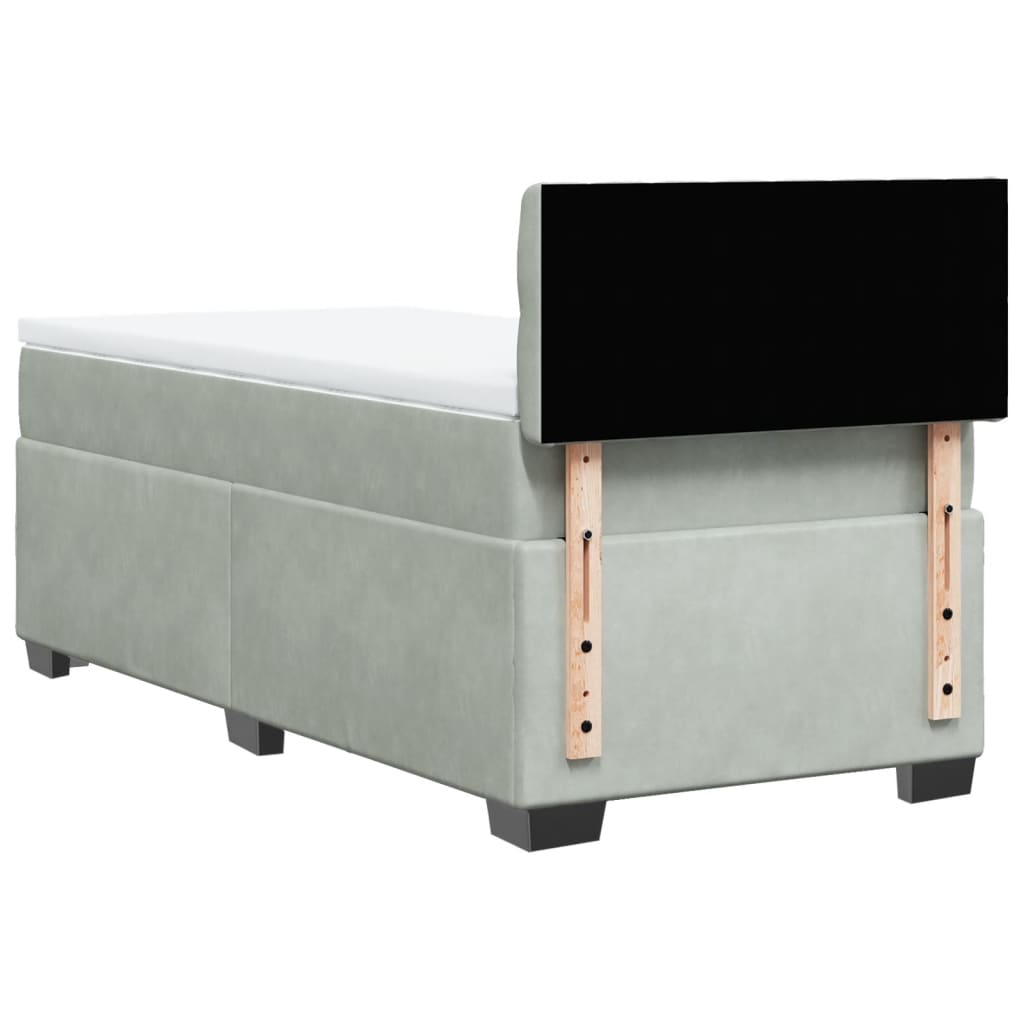 vidaXL Κρεβάτι Boxspring με Στρώμα Ανοιχτό Γκρι 90x190 εκ. Βελούδινο