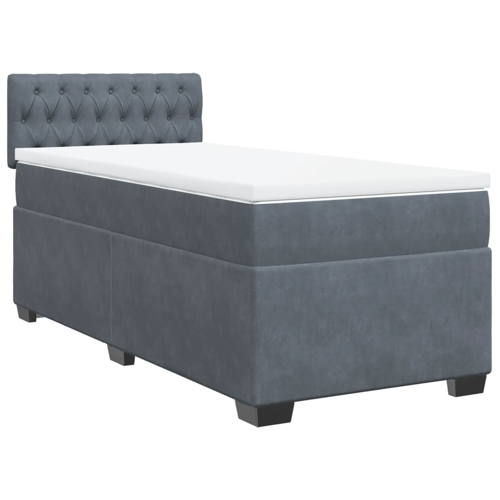 vidaXL Κρεβάτι Boxspring με Στρώμα Σκούρο Γκρι 90x190 εκ. Βελούδινο