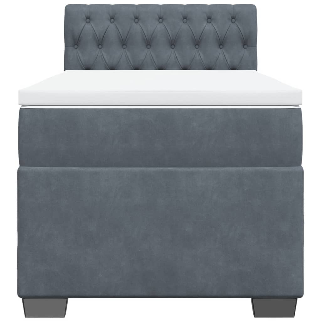 vidaXL Κρεβάτι Boxspring με Στρώμα Σκούρο Γκρι 90x190 εκ. Βελούδινο