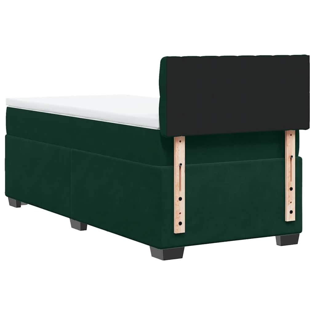 vidaXL Κρεβάτι Boxspring με Στρώμα Σκούρο Πράσινο 90x190 εκ. Βελούδινο