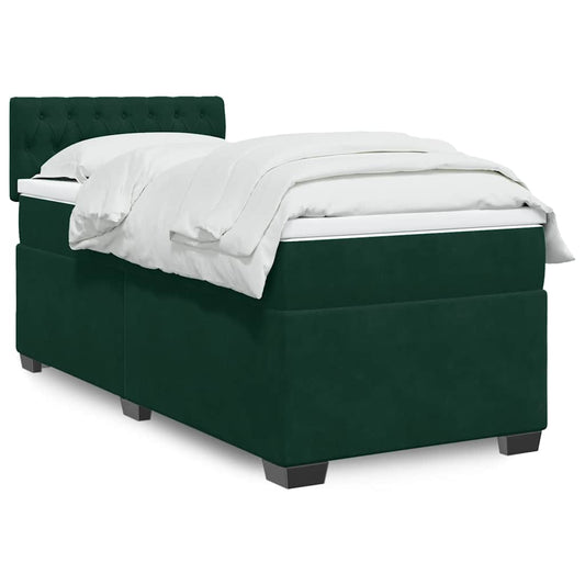 vidaXL Κρεβάτι Boxspring με Στρώμα Σκούρο Πράσινο 90x190 εκ. Βελούδινο
