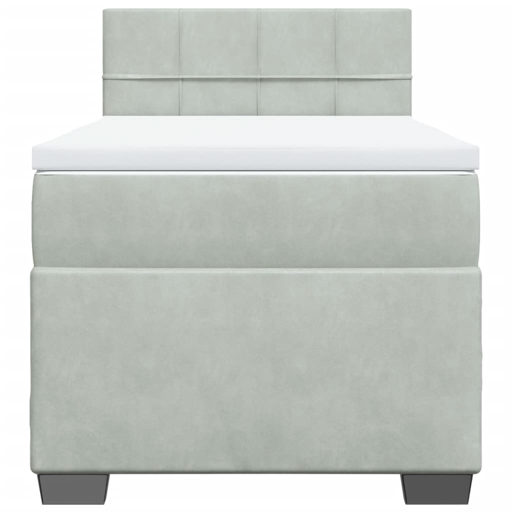 vidaXL Κρεβάτι Boxspring με Στρώμα Ανοιχτό Γκρι 90x190 εκ. Βελούδινο