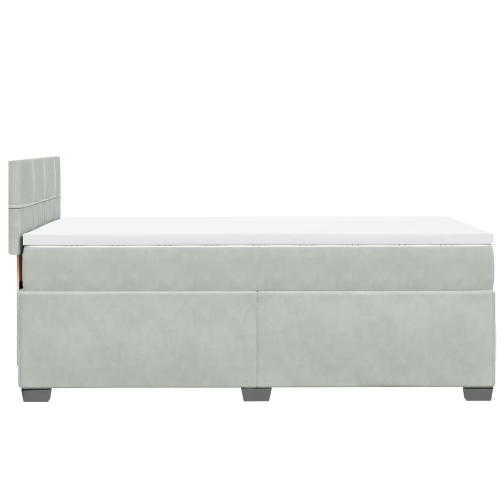 vidaXL Κρεβάτι Boxspring με Στρώμα Ανοιχτό Γκρι 90x190 εκ. Βελούδινο