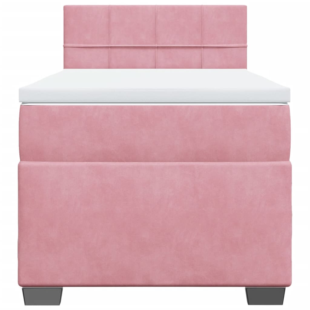 vidaXL Κρεβάτι Boxspring με Στρώμα Ροζ 90x190 εκ. Βελούδινο