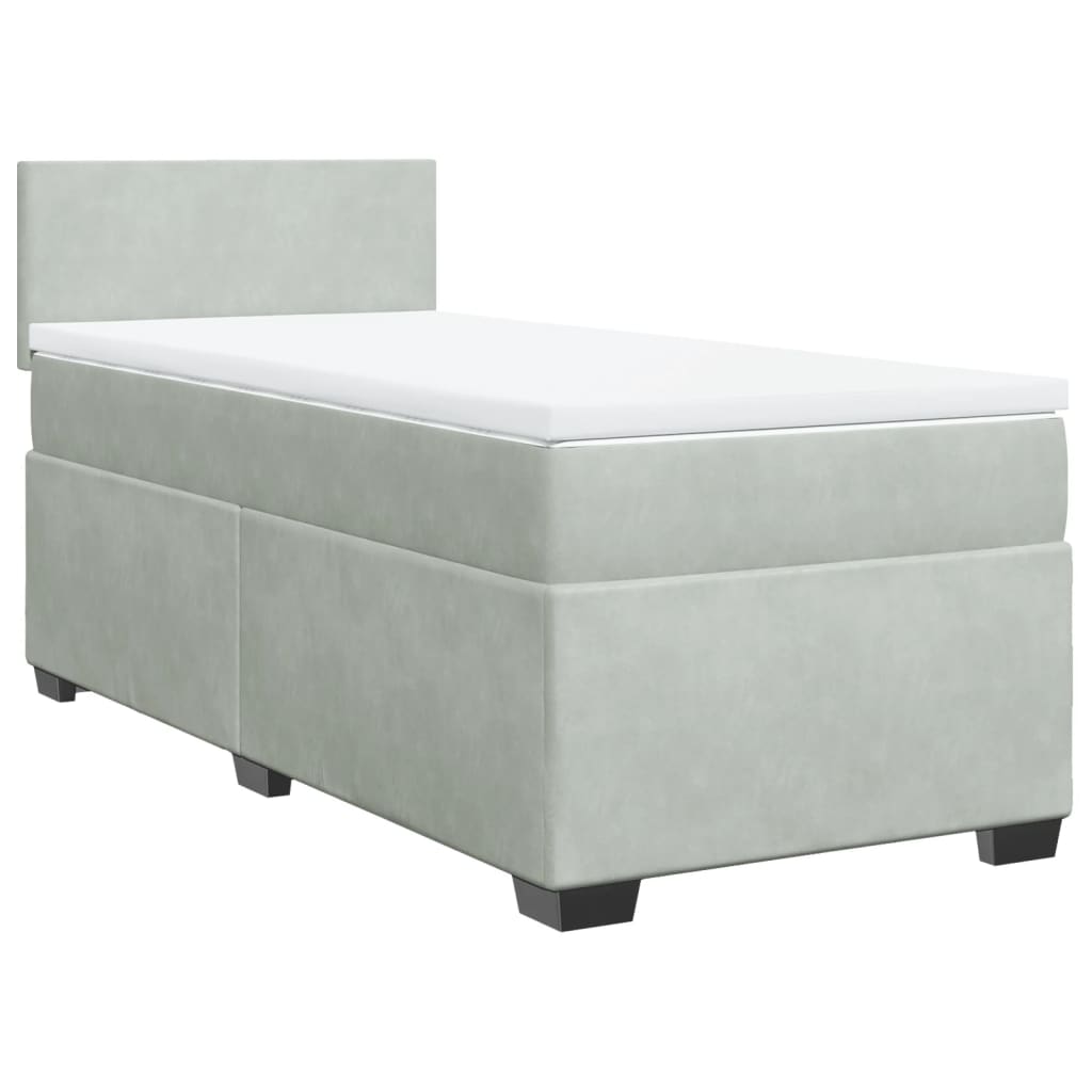 vidaXL Κρεβάτι Boxspring με Στρώμα Ανοιχτό Γκρι 90x200 εκ. Βελούδινο
