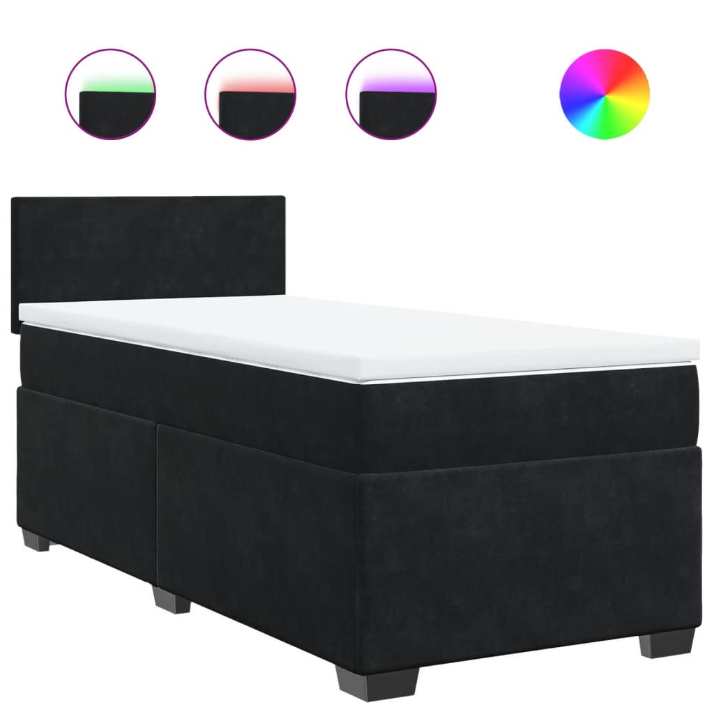 vidaXL Κρεβάτι Boxspring με Στρώμα Μαύρο 90x200 εκ. Βελούδινο