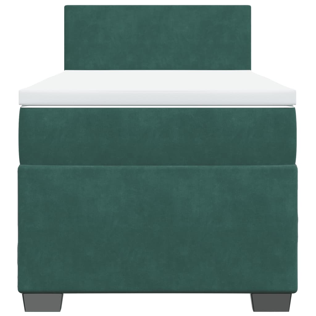vidaXL Κρεβάτι Boxspring με Στρώμα Σκούρο Πράσινο 90x200 εκ. Βελούδινο