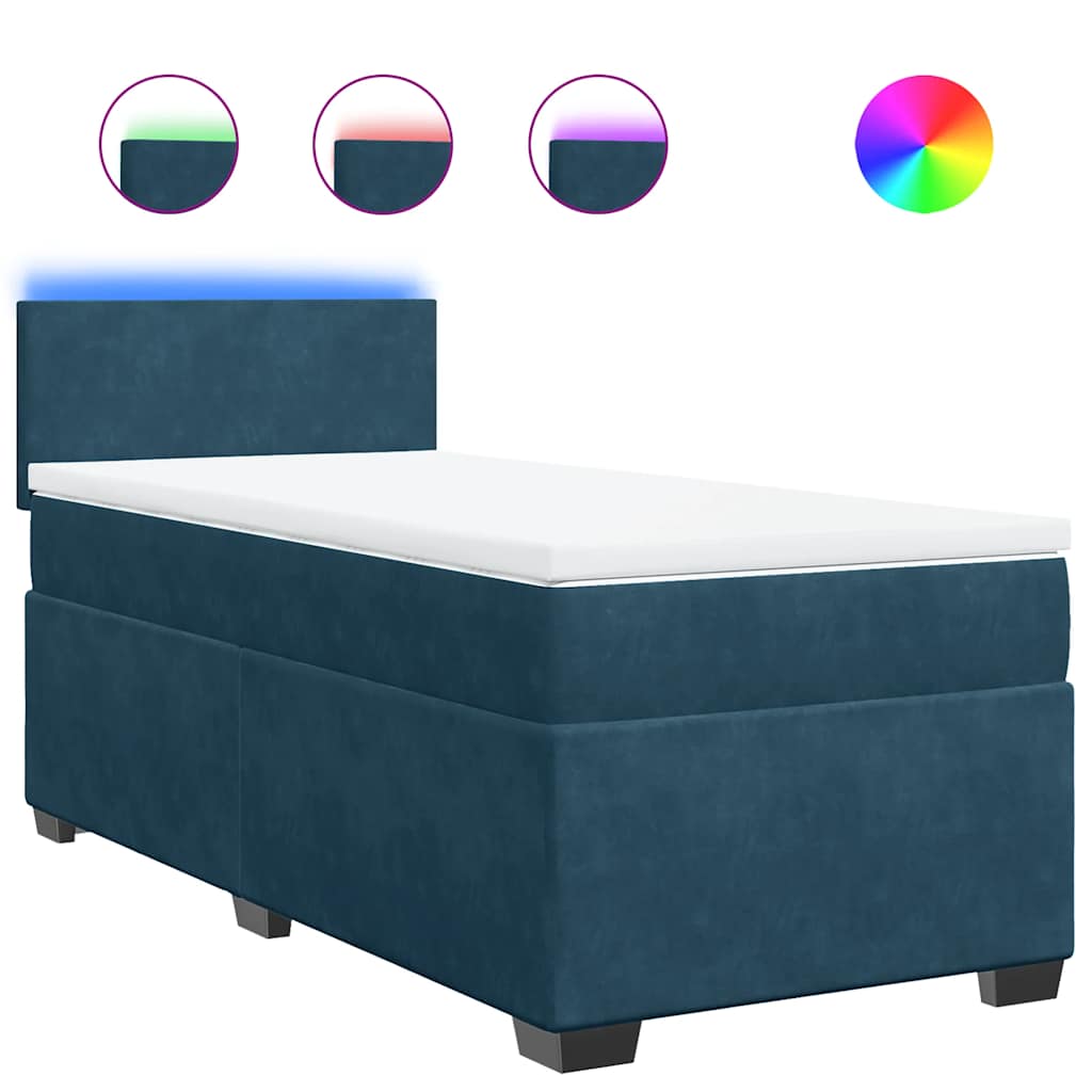 vidaXL Κρεβάτι Boxspring με Στρώμα Μπλε 90x200 εκ. Βελούδινο