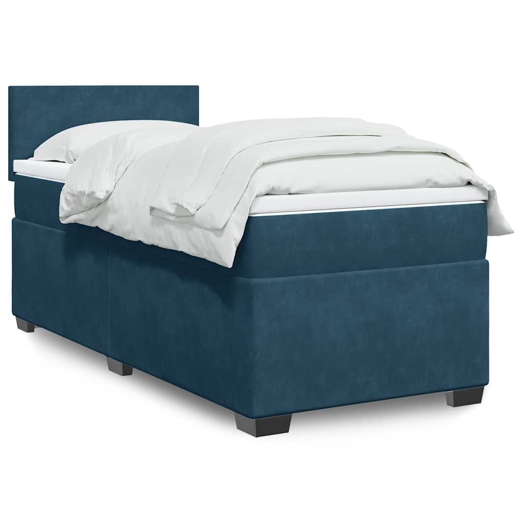 vidaXL Κρεβάτι Boxspring με Στρώμα Μπλε 90x200 εκ. Βελούδινο