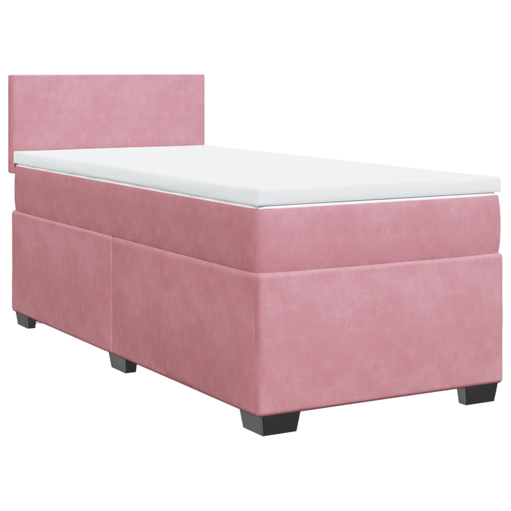 vidaXL Κρεβάτι Boxspring με Στρώμα Ροζ 90x200 εκ. Βελούδινο