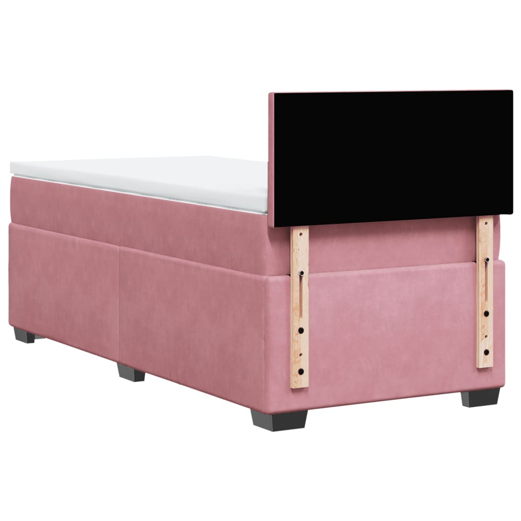 vidaXL Κρεβάτι Boxspring με Στρώμα Ροζ 90x200 εκ. Βελούδινο